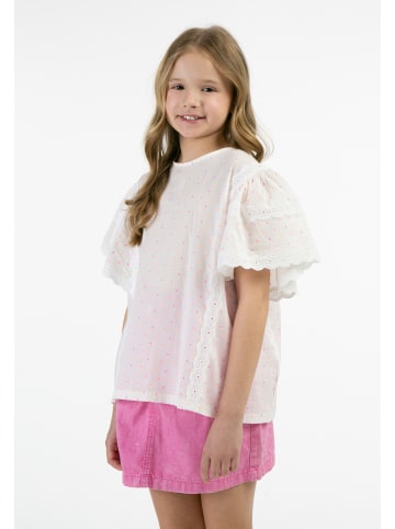 myMo KIDS Mädchen Bluse in Weiss Pinkorange Punkte