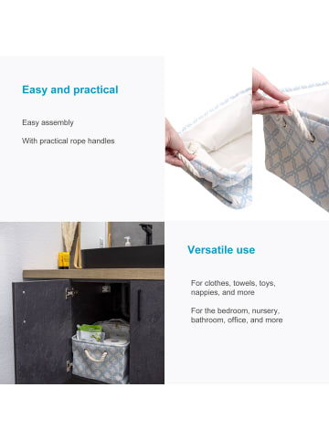 Intirilife Aufbewahrungskorb Box Organizer mit Henkel 41x31.5x21cm in Blau mit Muster