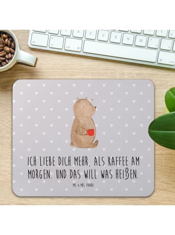 Mr. & Mrs. Panda Mouse Pad Bär Morgenkaffee mit Spruch in Grau Pastell
