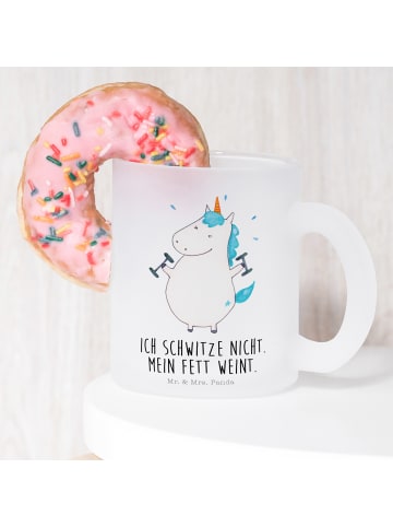 Mr. & Mrs. Panda Trinkbecher Einhorn Fitness mit Spruch in Transparent