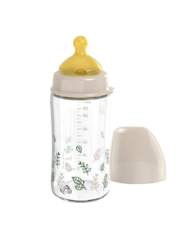 nip Glas-Flasche Cherry green 240 ml + Latex-Trinksauger in beige,motiv
