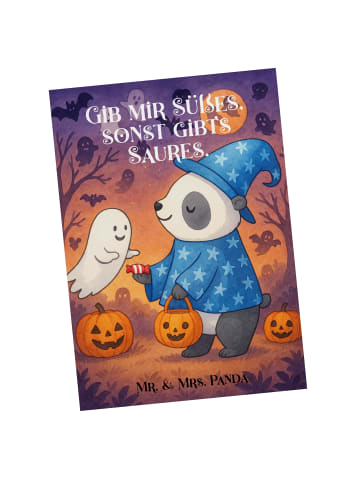 Mr. & Mrs. Panda Postkarte Panda Zauberer Design mit Spruch in Weiß