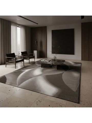 KADIMA DESIGN Teppich Kurzflor Waschbar Wellen INN Strapazierfähig OEKO-TEX in Braun