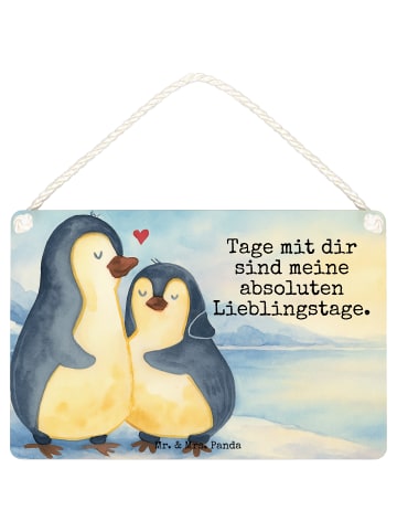 Mr. & Mrs. Panda Deko Schild Pinguin umarmen Design mit Spruch in Weiß