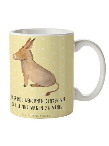 Mr. & Mrs. Panda Tasse Esel mit Spruch in Gelb Pastell