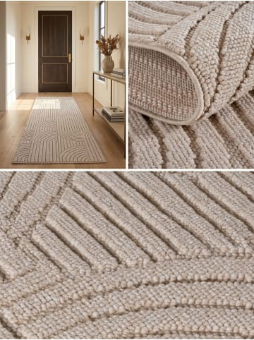 KADIMA DESIGN Flachgewebe-Teppich Hoch-Tief Bögen 3D Relief Pflegeleicht in Beige