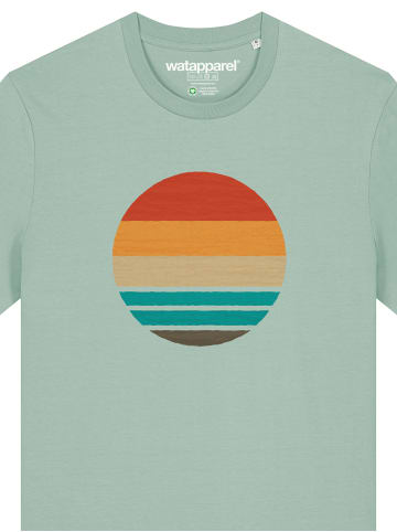 wat? Apparel T-Shirt Retro Sunset Ocean in Aloe