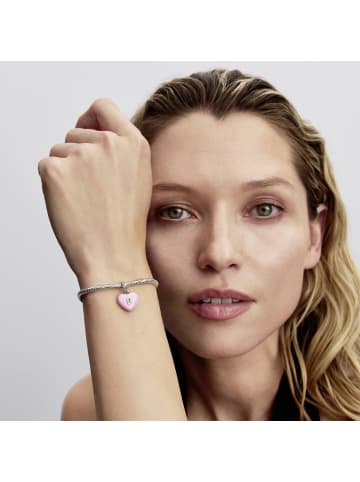 Pandora Silber Charm-Anhänger Rosafarbenes Keramik Herzschloss