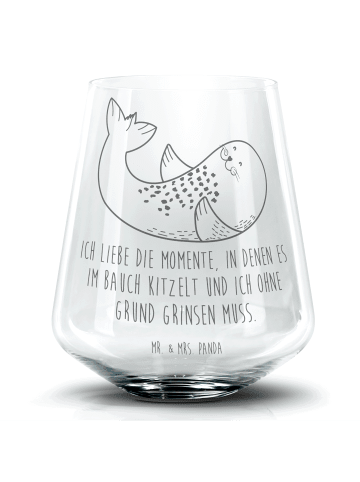 Mr. & Mrs. Panda Cocktail Glas Robbe Liegen mit Spruch in Transparent