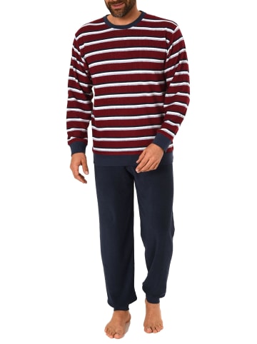 NORMANN Frottee Pyjama Schlafanzug Bündchen Streifen - 49733 in rot