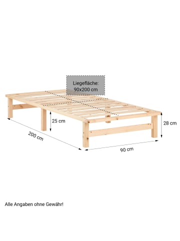 Homestyle4u Palettenbett 90x200 mit Lattenrost und Bettkästen in Braun