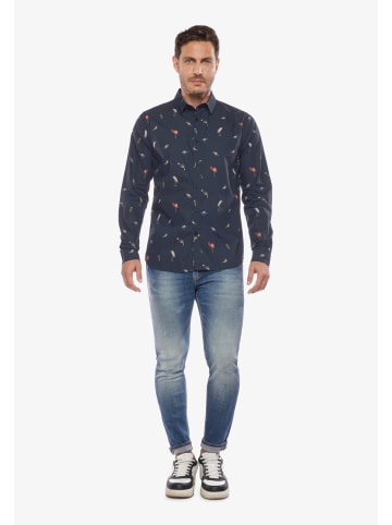 Le Temps des Cerises SHIRT CHEMISE HOMME  BIRDY (MANCHE LONGUE) /SHIRT MAN BIRDY (LONG SLEEVE) in blue-dark blue