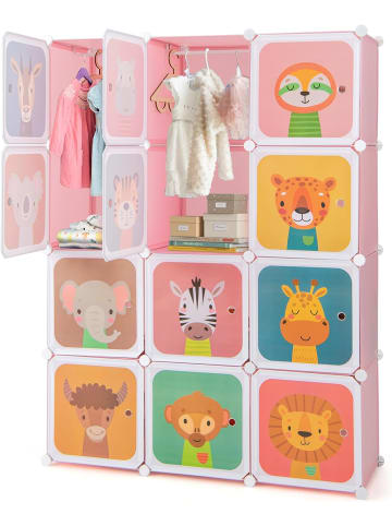 COSTWAY Kleiderschrank Kinder mit 12 Würfeln in Rosa