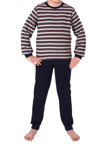 NORMANN Frottee Schlafanzug Pyjama langarm Bündchen Streifen - 77016 in grau