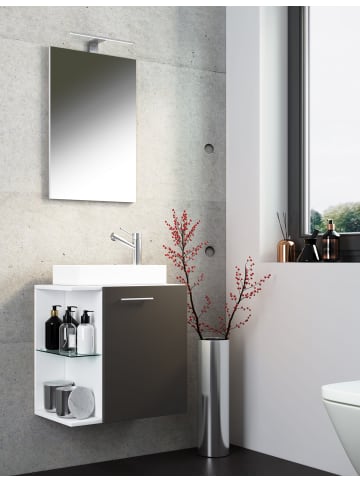 VCM 3-tlg Gäste WC Waschplatz Waschtisch Hausa Spiegel in Weiß / Anthrazit
