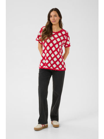 Cream Kurzarm-Bluse CRKip Regular fit in Red and birch crochet flower
