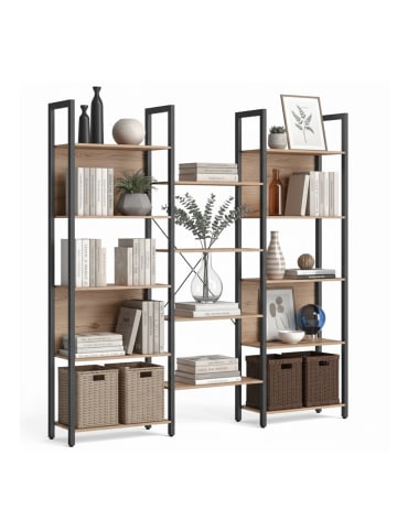 relaxdays Bücherregal in Hellbraun/ Schwarz - (B)158 x (H)166 x (T)24 cm