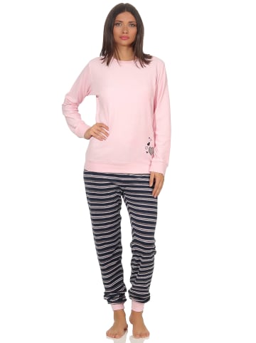 NORMANN Frottee Pyjama Schlafanzug Bündchen und Herz in rosa