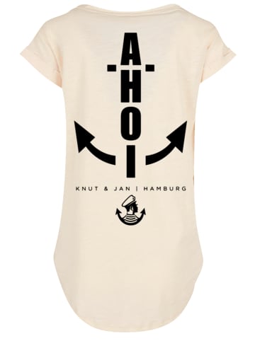 F4NT4STIC Long Cut T-Shirt Damen Long T-Shirt Ahoi Anker Knut & Jan Hamburg in Whitesand