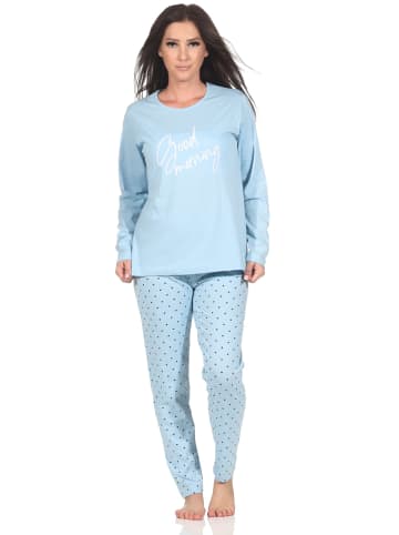 NORMANN Schlafanzug Pyjama langarm Tupfen Punkte - 88732 in hellblau