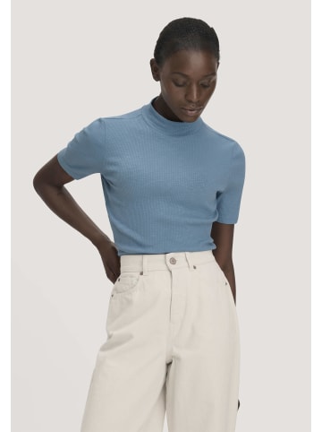 Hessnatur Hessnatur Mock-Neck Shirt Slim aus Bio-Baumwolle in kristallblau