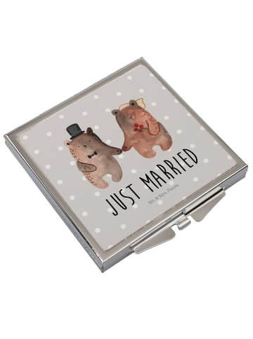 Mr. & Mrs. Panda Taschenspiegel Bär Heirat mit Spruch in Grau Pastell