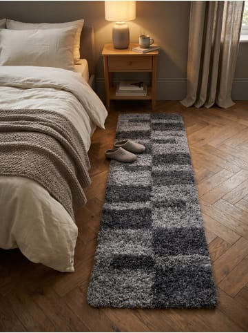 KADIMA DESIGN Teppich Hochflor Shaggy Waschbar Karo WERFEN Strapazierfähig in Grau