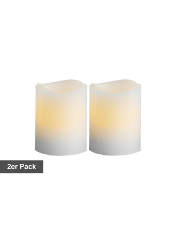 STAR Trading LED Blockkerzen May, Batterie und Timer, Echtwachs, weiß, 2er-Set