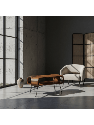 KADIMA DESIGN Couchtisch 100x60x47 cm Massivholz Metall Sofatisch, Design