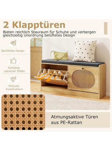 COSTWAY Schuhbank mit 2 Klappen & verstellbaren Regalen in Hellbraun