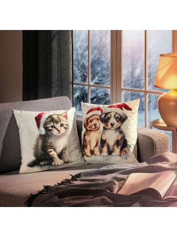 REDBEST Nicky-Velours Kissenhülle in grau-rot