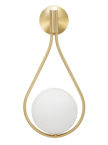 Mauro Ferretti Goldene Metallwandleuchte mit weißer Glaskugel, 24 x 20 x 52 cm