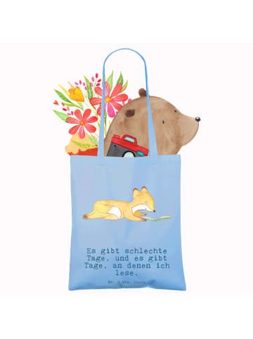 Mr. & Mrs. Panda Tote Bag Fuchs Lesen mit Spruch in Sky Blue