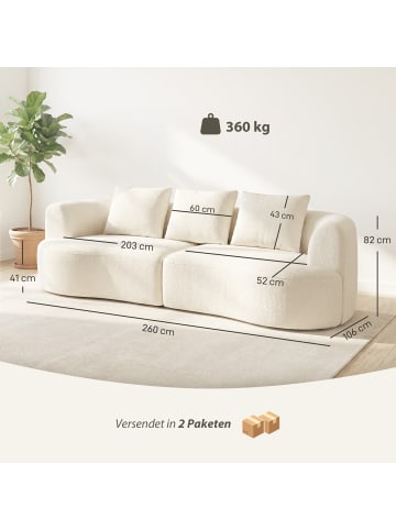HOMCOM 3-Sitzer-Sofa-260L x 106B x 82H cm-Cremeweiß