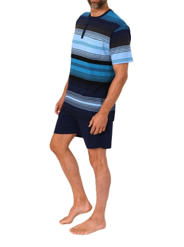 NORMANN Kurzarm Schlafanzug Pyjama Shorty Streifen in marine
