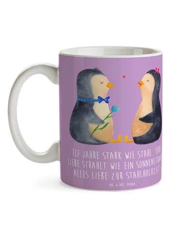 Mr. & Mrs. Panda Tasse 11. Hochzeitstag Stahlhochzeit mit Spruch in Lavendeltraum