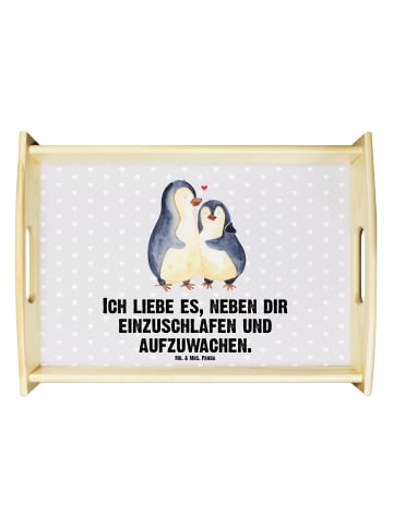 Mr. & Mrs. Panda Servier Tablett Pinguine Einschlafen mit Spruch in Grau Pastell