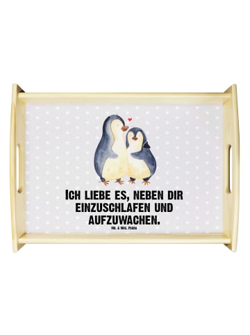 Mr. & Mrs. Panda Serviertablett Pinguine Einschlafen mit Spruch in Grau Pastell