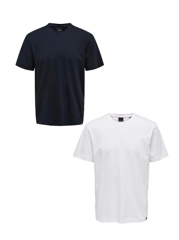 Only&Sons T-Shirt 2er-Set Rundhals Kurzarm in Blau-Weiß