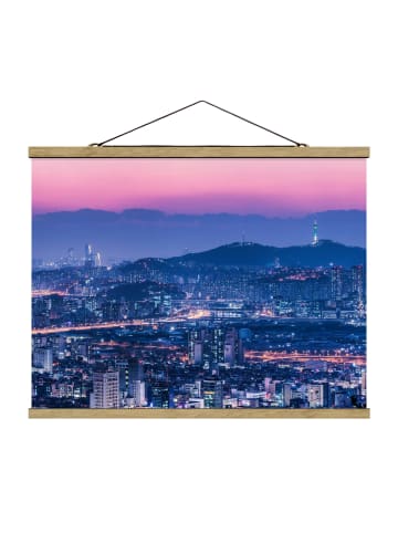 WALLART Stoffbild mit Posterleisten - Skyline von Seoul in Blau
