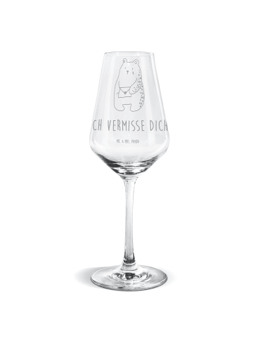 Mr. & Mrs. Panda Weißwein Glas Bär Vermissen mit Spruch in Transparent