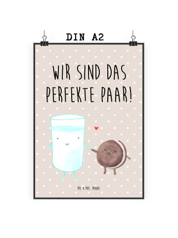 Mr. & Mrs. Panda Poster Milch Keks mit Spruch in Beige Pastell