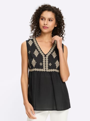Heine Ärmellose Bluse in schwarz-beige-bedruckt