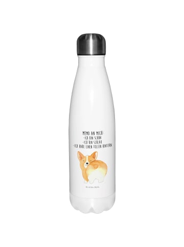 Mr. & Mrs. Panda Edelstahl Trinkflasche Corgi Po mit Spruch in Weiß