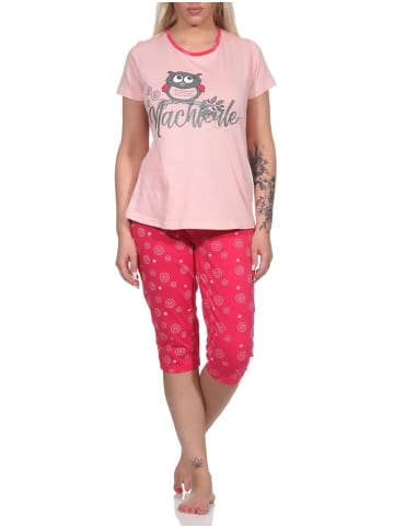 NORMANN kurzarm Schlafanzug Capri Pyjama Eulen "Nachteule" - 79937 in rosa