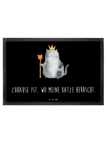 Mr. & Mrs. Panda Fußmatte Katze König mit Spruch in Schwarz