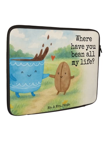 Mr. & Mrs. Panda Laptop Tasche Kaffee Bohne Design mit Spruch in Weiß