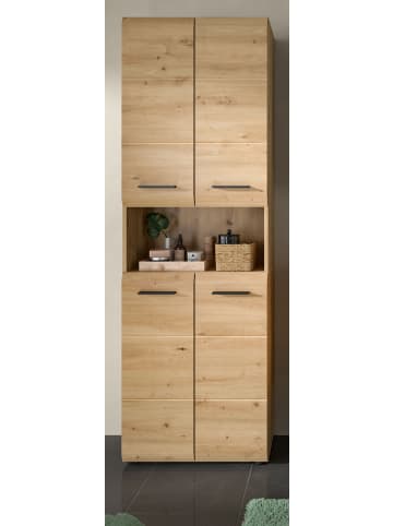 Inn.Furn Hochschrank in Eiche Artisan, Badschrank 4-türig 60 x 185 cm mit viel Stauraum