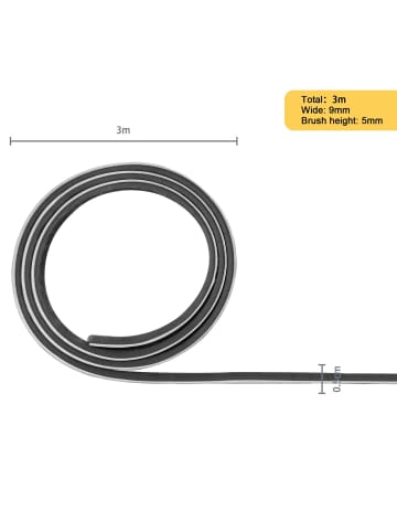 Intirilife Bürstendichtung 5 Meter Länge x Breite 9mm x Höhe 5mm in Schwarz