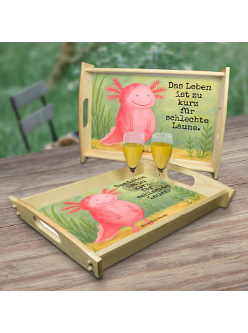 Mr. & Mrs. Panda Holz Tablett Axolotl Glücklich Design mit Spruch in Weiß